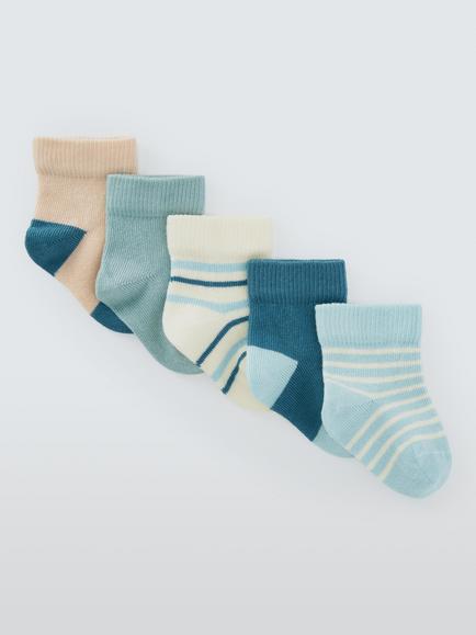 John Lewis Baby Organic Cotton Rich Stripe Ankle Socks, Pack of 5, Multi, Multi