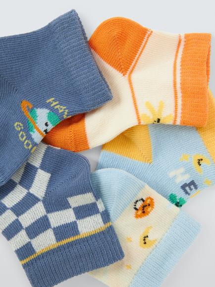 John Lewis Baby Organic Cotton Rich Hello World Ankle Sock, Pack of 5, Multi - view 2, Multi