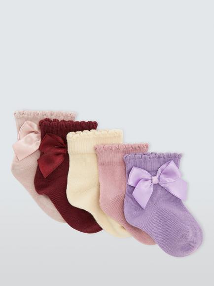 John Lewis Baby Bow Socks, Pack of 5, Multi, Multi