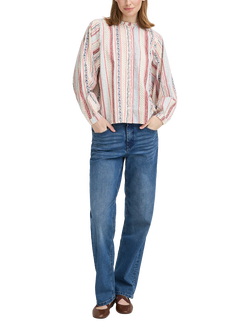 ICHI Ihqwina Floral Stripe Long Sleeve Cotton Shirt, Teaberry, Teaberry