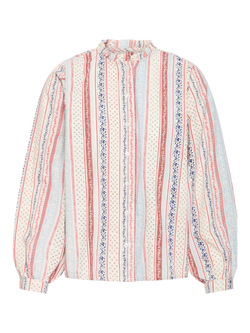 ICHI Ihqwina Floral Stripe Long Sleeve Cotton Shirt, Teaberry - view 2, Teaberry