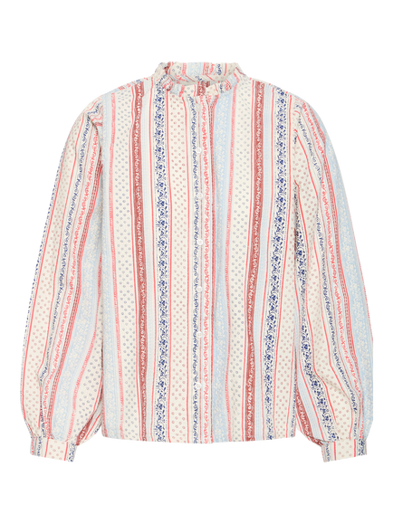 ICHI Ihqwina Floral Stripe Long Sleeve Cotton Shirt, Teaberry - view 2, Teaberry