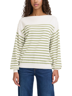 ICHI Luls Boat Neck Stripe Jumper, Cloud Belair, Iguana White