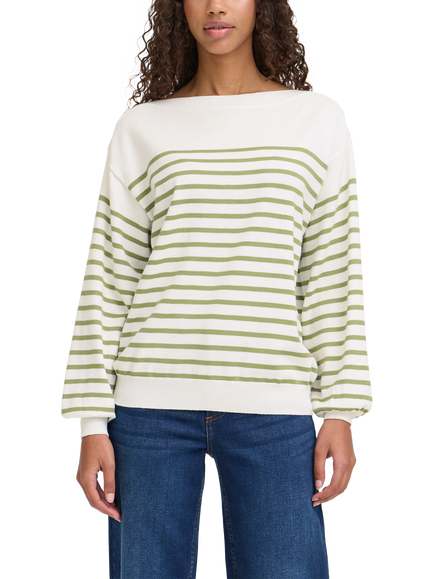 ICHI Luls Boat Neck Stripe Jumper, Iguana White