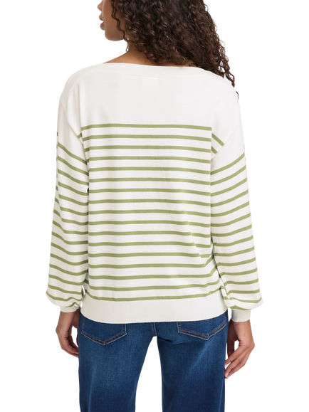 ICHI Luls Boat Neck Stripe Jumper - view 2, Iguana White