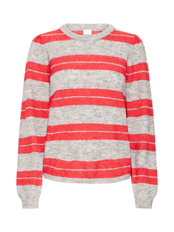 ICHI Ihdusty Stripe Jumper, Grey Melange Teaberr, Grey Melange Teaberr