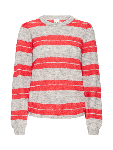 ICHI Ihdustry Stripe Jumper, Grey Melange Teaberry, Grey Melange Teaberr