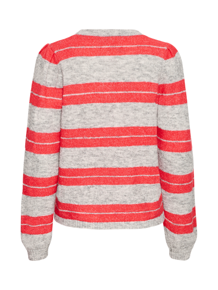 ICHI Ihdustry Stripe Jumper, Grey Melange Teaberry - view 2, Grey Melange Teaberr