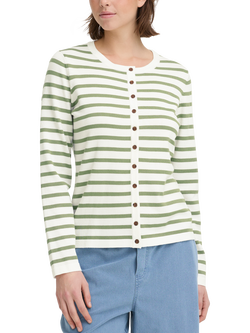 ICHI Luls Crew Neck Stripe Cardigan, Iguana White