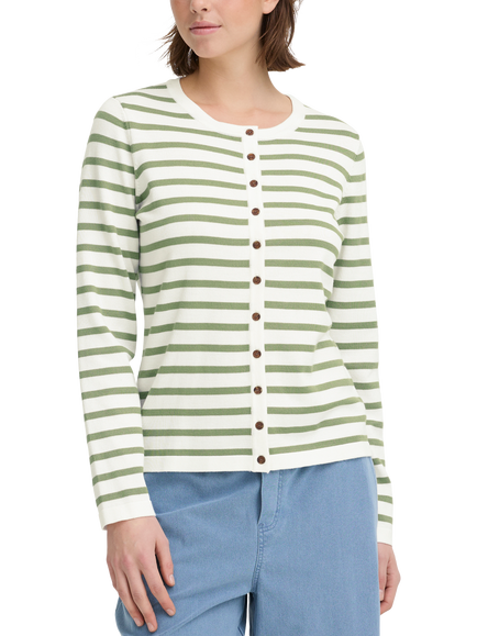 ICHI Luls Crew Neck Stripe Cardigan, Iguana White