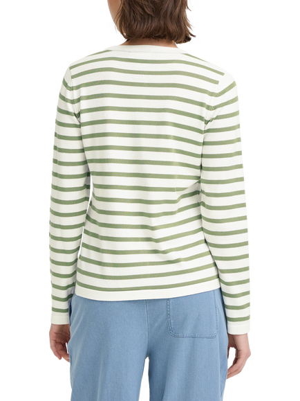 ICHI Luls Crew Neck Stripe Cardigan - view 2, Iguana White