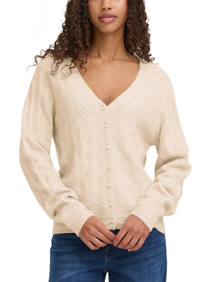 ICHI Ihbanise Textured Cardigan, Oatmeal Melange, Oatmeal Melange