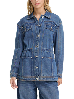 ICHI Ihmianna Longline Denim Jacket, Washed Med Blue, Washed Med. Blue