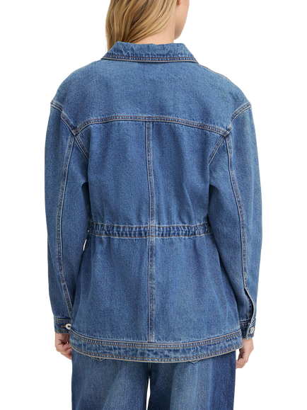 ICHI Ihmianna Longline Denim Jacket, Washed Med Blue - view 2, Washed Med. Blue