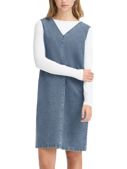 ICHI V-Neck Denim Shift Dress, Mid Blue, Mid Blue