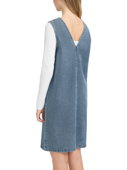 ICHI V-Neck Denim Shift Dress, Mid Blue - view 2, Mid Blue