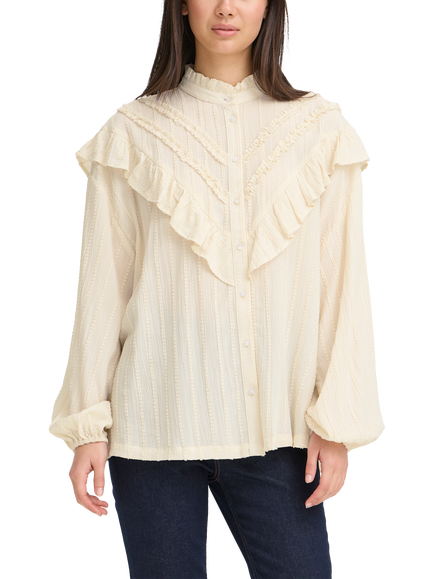 ICHI Lavoli Ruffle Shirt, Birch