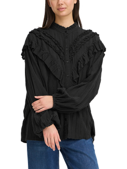 ICHI Lavoli Ruffle Shirt, Black