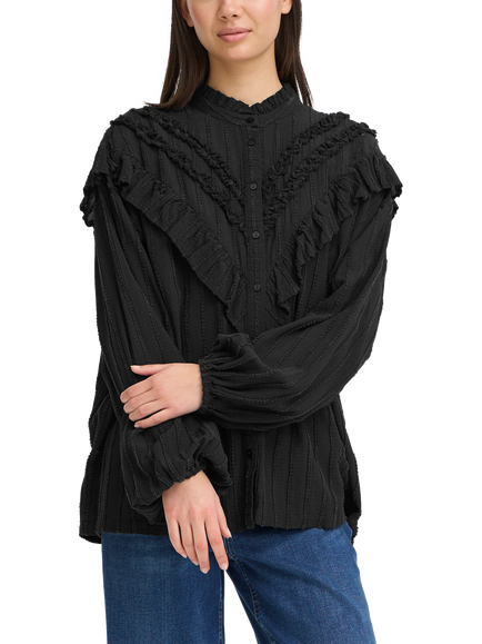 ICHI Lavoli Ruffle Shirt, Black