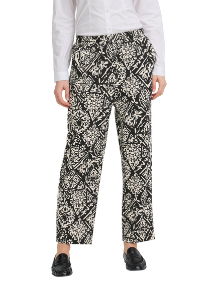 ICHI Ihkate Abstract Print Wide Leg Trousers, Black Graphic Patchw, Black Graphic Patchw
