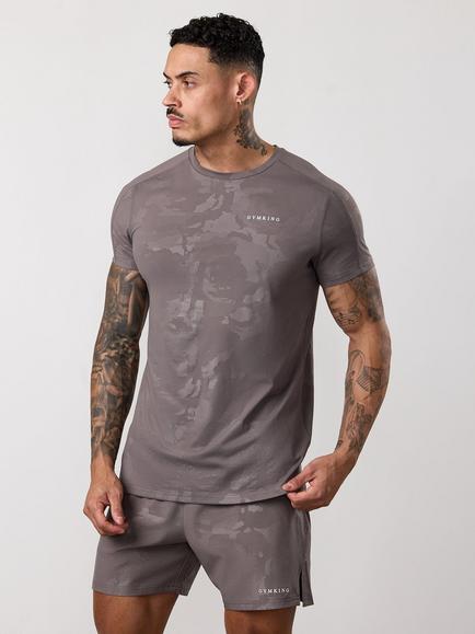Gym King Debossed Camo Tee, Grey