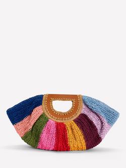 Boden Stripe Raffia Moon Clutch Bag, Multi, Multi