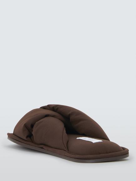 John Lewis Padded Twist Mule Slippers, Choc Nyon - view 2, Choc Nyon