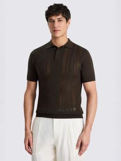 Moss Regular Fit 3 Button Pointelle Polo Shirt, Brown, Brown
