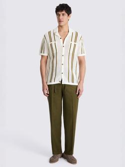 Moss Cotton Regular Fit Stripe Open Knit Shirt, Ecru/Avocado - view 2, Ecru/Avocado
