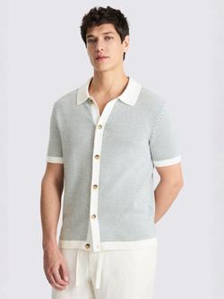 Moss Cotton Regular Fit Two Tone Knitted Polo Shirt, Emerald/White, Emerald/White