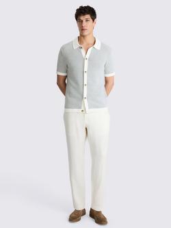 Moss Cotton Regular Fit Two Tone Knitted Polo Shirt, Emerald/White - view 2, Emerald/White