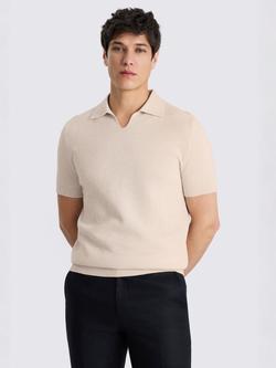Moss Linen Blend Regular Fit Skipper Collar Polo Shirt, Oatmeal, Oatmeal