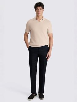 Moss Linen Blend Regular Fit Skipper Collar Polo Shirt, Oatmeal - view 2, Oatmeal