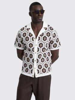 Moss Cotton Regular Fit Geometric Crochet Shirt, Multi, Multi