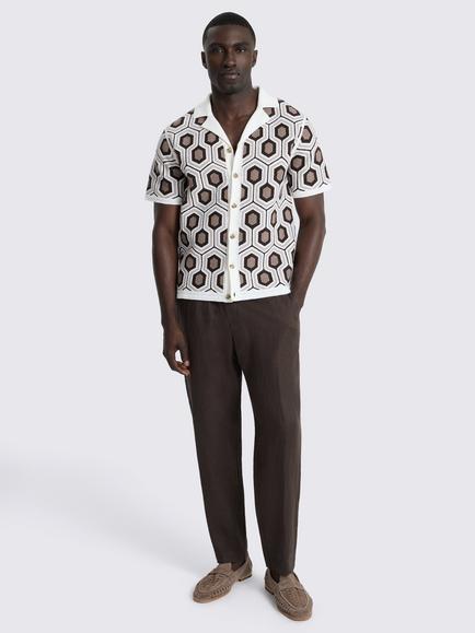 Moss Geometric Crochet Cuban Collar Cotton Shirt, Multi - view 2, Multi