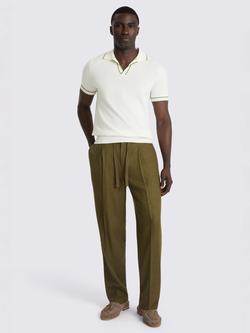 Moss Short Sleeve Contrast Placket Cotton Skipper Polo Shirt - view 2, Off White/Avocado
