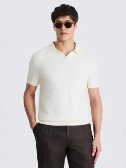 Moss Cotton Blend Regular Fit Ribbed Bouclé Skipper Polo Shirt, Off-White, Off-white