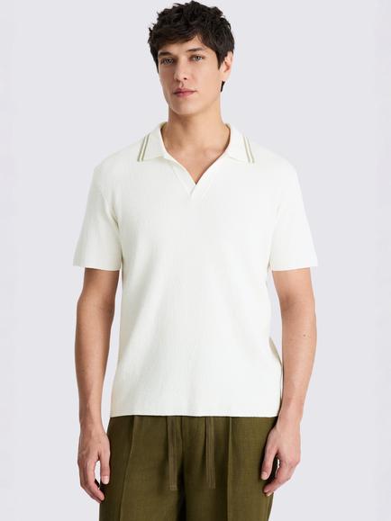 Moss Bouclé Ribbed Cotton Blend Skipper Polo Shirt, Off-white, Off-white