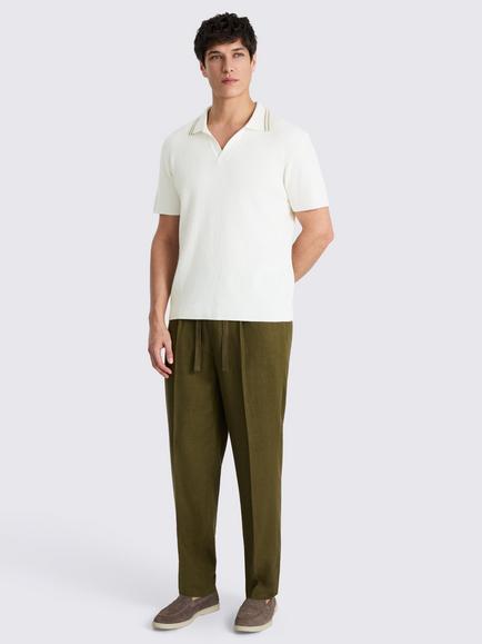 Moss Bouclé Ribbed Cotton Blend Skipper Polo Shirt, Off-white - view 2, Off-white