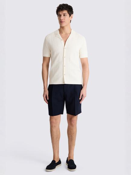 Moss Pointelle Cuban Collar Button Through Short Sleeve Shirt, Off-white - view 2, Off-white