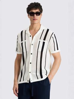 Moss Stripe Open Knit Short Sleeve Shirt, White/Navy, White/Navy