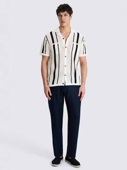 Moss Stripe Open Knit Short Sleeve Shirt, White/Navy - view 2, White/Navy