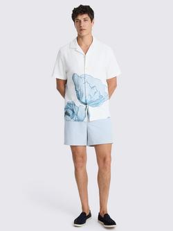 Moss Cotton Regular Fit Poppy Print Cuban Shirt, White/Blue - view 2, White/Blue