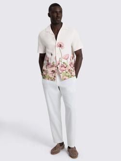 Moss Cotton Regular Fit Poppy Print Cuban Shirt, White/Multi - view 2, White/Multi