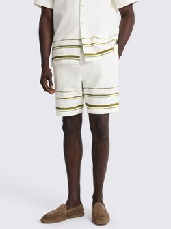 Moss Stripe Cotton Shorts, White/Olive, White/Olive