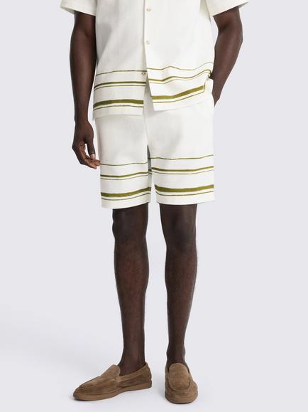 Moss Stripe Cotton Shorts, White/Olive, White/Olive