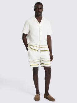 Moss Stripe Cotton Shorts, White/Olive - view 2, White/Olive