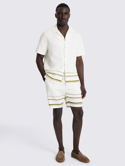 Moss Stripe Cotton Shorts, White/Olive - view 2, White/Olive