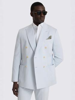 Moss Tailored Fit Cotton Blend Double Breasted Suit Jacket, Pale Blue