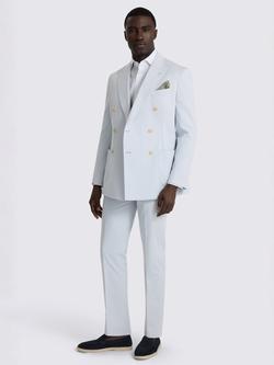 Moss Tailored Fit Cotton Blend Double Breasted Suit Jacket - view 2, Pale Blue